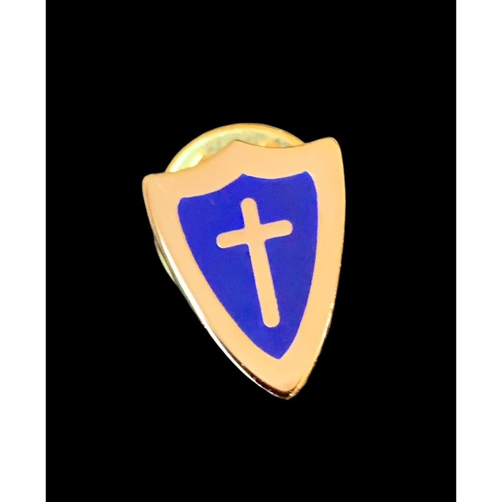 Cross Blue Shield Lapel Pin Hat Vest Fathers Day Tie Pin